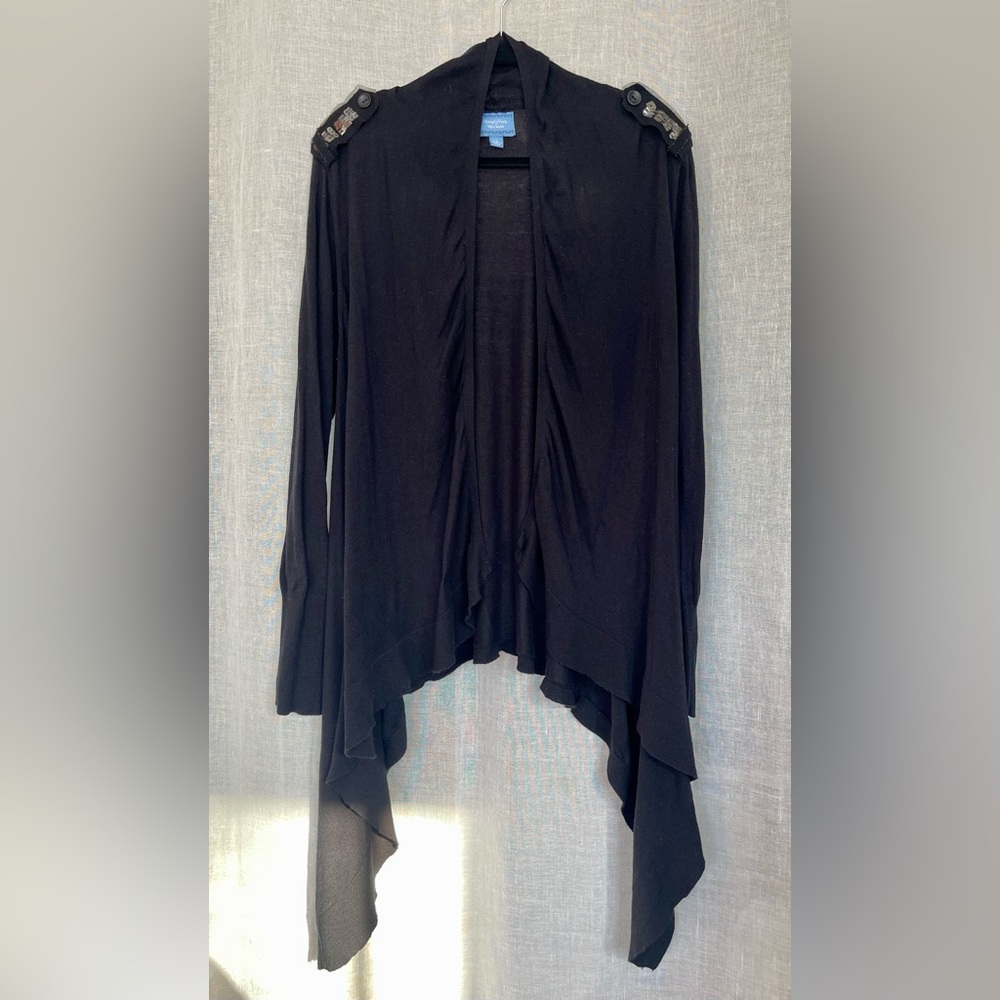 Drape Front Cardigan w Sequin Shoulder detail.